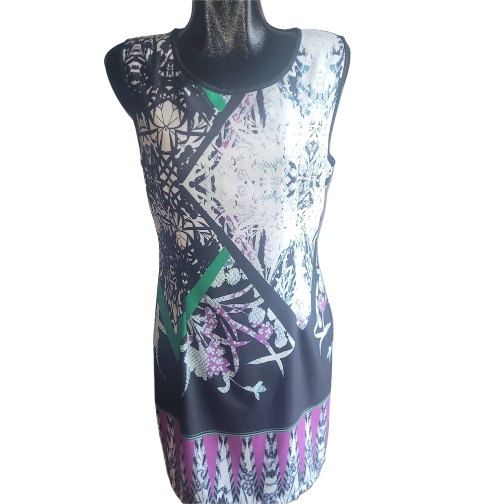 Teaberry Sleeveless Colorful Abstract Patterned Sheath Dress Size 12